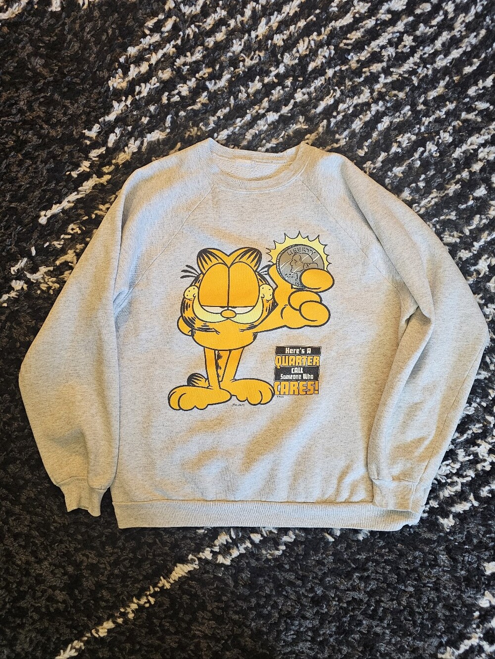Garfield Jim Davis Graphic Crewneck Sweatshirt - Light Gray
